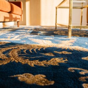 Navy Blue Color Artistic Antique Wool Pile Chinese Peking Rug (SKU 25070) - in-room detail