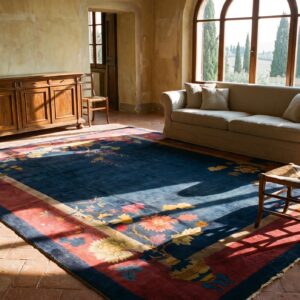 Antique Navy Blue Field Color Floral Art Deco Chinese Allover Rug (SKU 24222) - room view