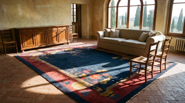 Antique navy blue field color floral art deco chinese allover rug 6 Antique navy blue field color floral art deco chinese allover rug (sku 24222) - room view