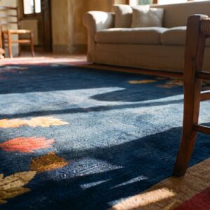 Antique Navy Blue Field Color Floral Art Deco Chinese Allover Rug (SKU 24222) - in-room detail
