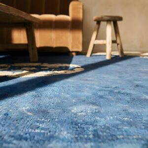 Navy Blue Field Antique Floral Medallion Hand Knotted Pile Chinese Peking Rug (SKU 25414) - in-room detail