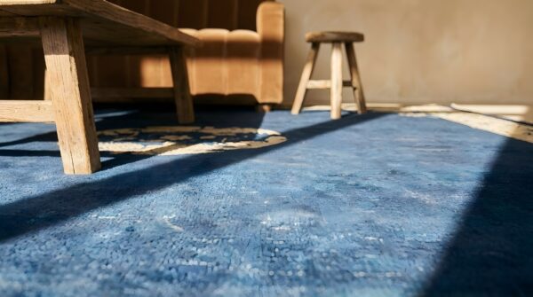 Navy blue field antique floral medallion hand knotted pile chinese peking rug 10 Navy blue field antique floral medallion hand knotted pile chinese peking rug (sku 25414) - in-room detail