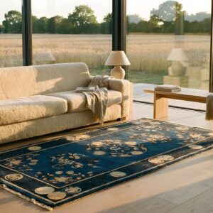 Navy Blue Antique Floral Chinese Small Scatter Size Ningxia Rug (SKU 23358) - room view