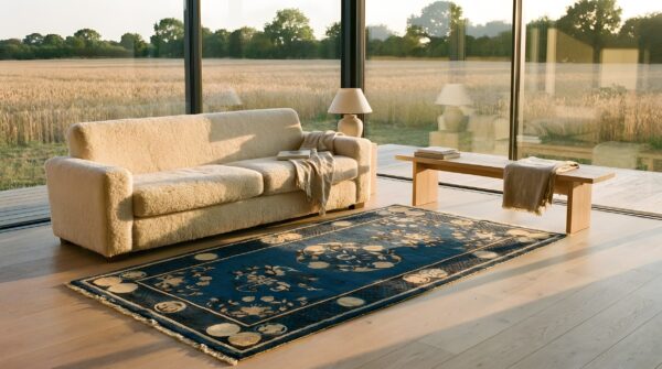 Navy blue antique floral chinese small scatter size ningxia rug 6 Navy blue antique floral chinese small scatter size ningxia rug (sku 23358) - room view