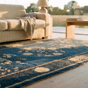 Navy Blue Antique Floral Chinese Small Scatter Size Ningxia Rug (SKU 23358) - in-room detail