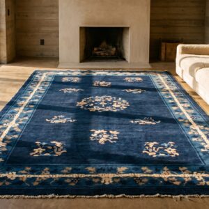 Antique Navy Blue Floral Medallion Chinese Late 19th Century Peking Rug (SKU 22995) - room view
