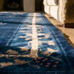 Antique Navy Blue Floral Medallion Chinese Late 19th Century Peking Rug (SKU 22995) - in-room detail