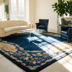Antique Navy Blue Open Field Art Deco Chinese Minimalist Rug (SKU 23886) - room view