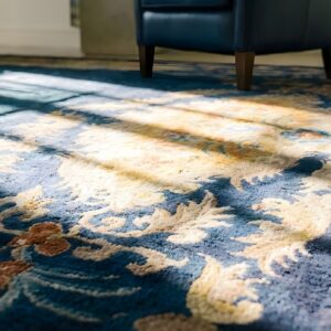 Antique Navy Blue Open Field Art Deco Chinese Minimalist Rug (SKU 23886) - in-room detail