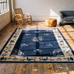 Antique Navy Blue Open Field Floral Tree Medallion Chinese Peking Rug (SKU 23192) - room view