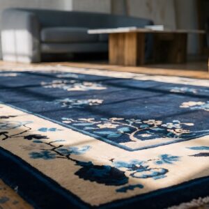 Antique Navy Blue Open Field Floral Tree Medallion Chinese Peking Rug (SKU 23192) - in-room detail