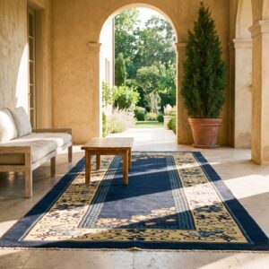 Navy Blue Antique Peking Chinese Knotted Hallway Runner Rug (SKU 24281) - room view