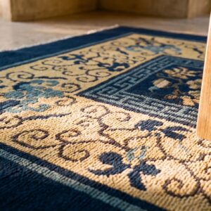 Navy Blue Antique Peking Chinese Knotted Hallway Runner Rug (SKU 24281) - in-room detail