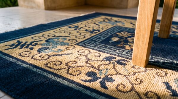 Navy blue antique peking chinese knotted hallway runner rug 10 Navy blue antique peking chinese knotted hallway runner rug (sku 24281) - in-room detail