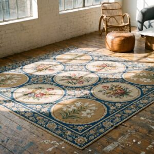 Antique Needlepoint English Flat Weave Square Rug (SKU 17481) - room view