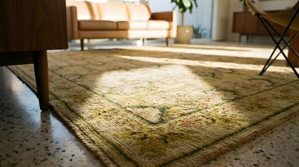 Antique needlepoint french allover flat weave rug 10 Antique needlepoint french allover flat weave rug (sku 24235) - in-room detail