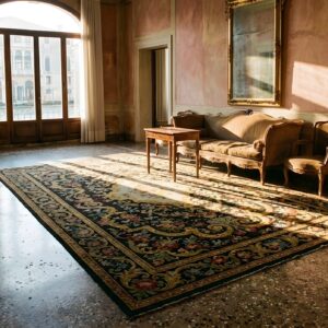 Antique Needlepoint French Floral, Medallion Stitched Rug (SKU 24751) - room view