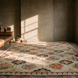Antique Needlepoint Room Size Wool Ivory Rug (SKU 19661) - room view