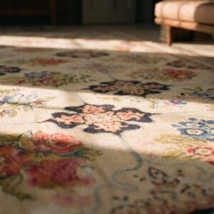 Antique Needlepoint Room Size Wool Ivory Rug (SKU 19661) - in-room detail