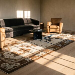 Neutral Color Animal Pattern Antique Chinese Saddle Horse Cover Rug (SKU 22565) - room view