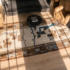 Neutral Color Animal Pattern Antique Chinese Saddle Horse Cover Rug (SKU 22565) - styled overhead view