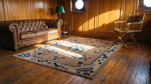 Antique neutral color chinese peacock pattern peking rug (sku 22504) - room view