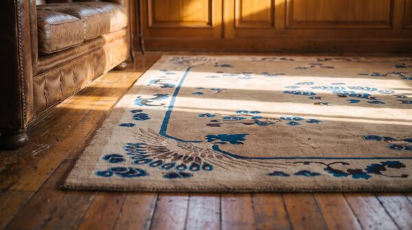 Antique neutral color chinese peacock pattern peking rug (sku 22504) - in-room detail