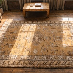 Neutral Color Antique Khotan East Turkestan Rug (SKU 20037) - styled overhead view