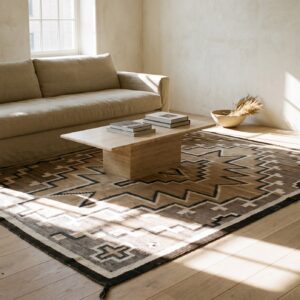 Neutral Color Antique Tribal Geometric Flatwoven Native American Navajo Rug (SKU 21809) - room view