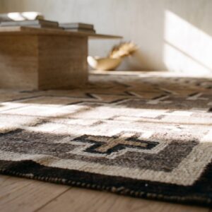 Neutral Color Antique Tribal Geometric Flatwoven Native American Navajo Rug (SKU 21809) - in-room detail