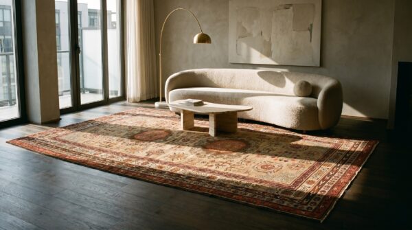 Neutral color antique tribal long and narrow size east turkestan khotan rug 7 Neutral color antique tribal long and narrow size east turkestan khotan rug (sku 19222) - room view