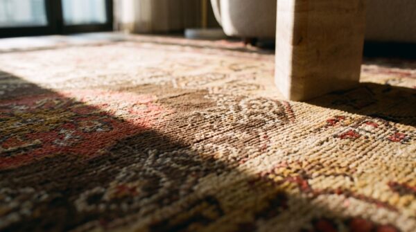 Neutral color antique tribal long and narrow size east turkestan khotan rug 8 Neutral color antique tribal long and narrow size east turkestan khotan rug (sku 19222) - in-room detail