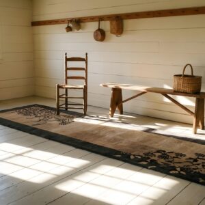 Neutral Cream and Gray Antique Minimalist Chinese Deco Hallway Runner Rug (SKU 24613) - room view