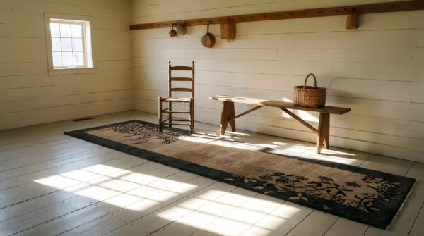Neutral cream and gray antique minimalist chinese deco hallway runner rug 8 Neutral cream and gray antique minimalist chinese deco hallway runner rug (sku 24613) - room view