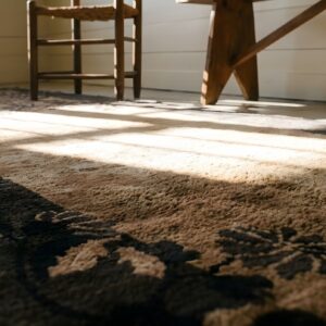 Neutral Cream and Gray Antique Minimalist Chinese Deco Hallway Runner Rug (SKU 24613) - in-room detail