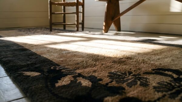 Neutral cream and gray antique minimalist chinese deco hallway runner rug 9 Neutral cream and gray antique minimalist chinese deco hallway runner rug (sku 24613) - in-room detail