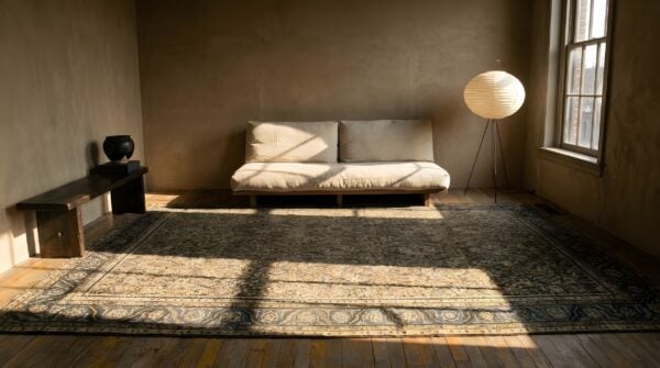 Neutral earth tone color antique tribal herati design large persian bakshaish rug (sku 23734) - room view