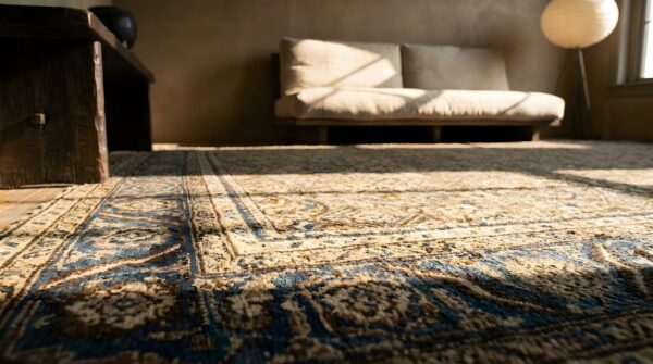 Neutral earth tone color antique tribal herati design large persian bakshaish rug (sku 23734) - in-room detail