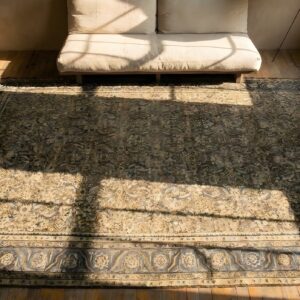 Neutral Earth Tone Color Antique Tribal Herati Design Large Persian Bakshaish Rug (SKU 23734) - styled overhead view