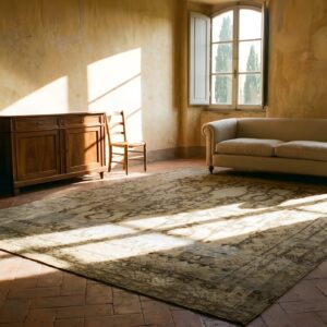 Neutral Gray Brown Antique Square Tribal Persian Malayer Rug (SKU 23754) - room view