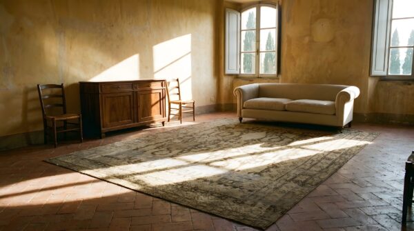 Neutral gray brown antique square tribal persian malayer rug 9 Neutral gray brown antique square tribal persian malayer rug (sku 23754) - room view