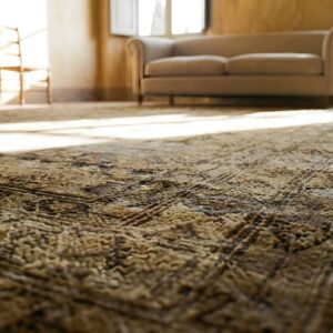 Neutral Gray Brown Antique Square Tribal Persian Malayer Rug (SKU 23754) - in-room detail
