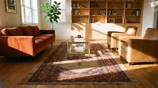 Neutral antique persian tribal geometric pattern serab rug 8 Neutral antique persian tribal geometric pattern serab rug (sku 23309) - room view