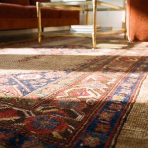 Neutral Antique Persian Tribal Geometric Pattern Serab Rug (SKU 23309) - in-room detail