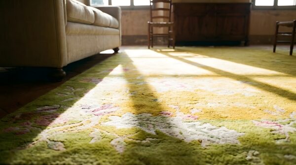 Antique nichols workshop chinese art deco carpet large room size wool yellow rug (sku 24590) - in-room detail