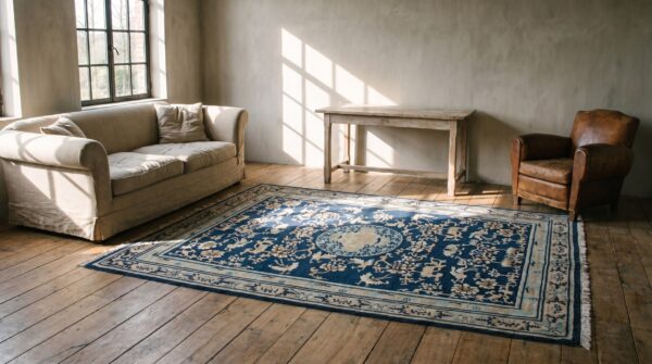 Antique ningxia chinese knotted rug 5 Antique ningxia chinese knotted rug (sku 17549) - room view