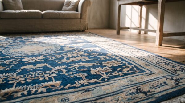 Antique ningxia chinese knotted rug 6 Antique ningxia chinese knotted rug (sku 17549) - in-room detail