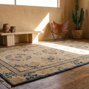 Antique Ningxia Chinese Allover Floral Ivory 1840s Rug (SKU 22905) - room view