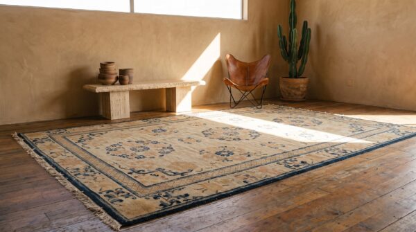 Antique ningxia chinese allover floral ivory 1840s rug 9 Antique ningxia chinese allover floral ivory 1840s rug (sku 22905) - room view