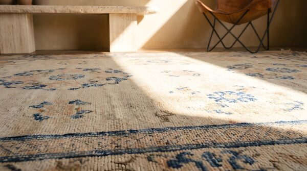 Antique ningxia chinese allover floral ivory 1840s rug 10 Antique ningxia chinese allover floral ivory 1840s rug (sku 22905) - in-room detail